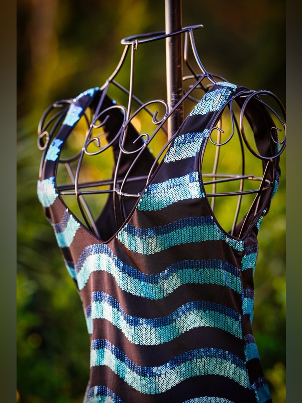 As You Wish Black & Turquoise Sequin Striped Mini Dress - Picture 2 of 9